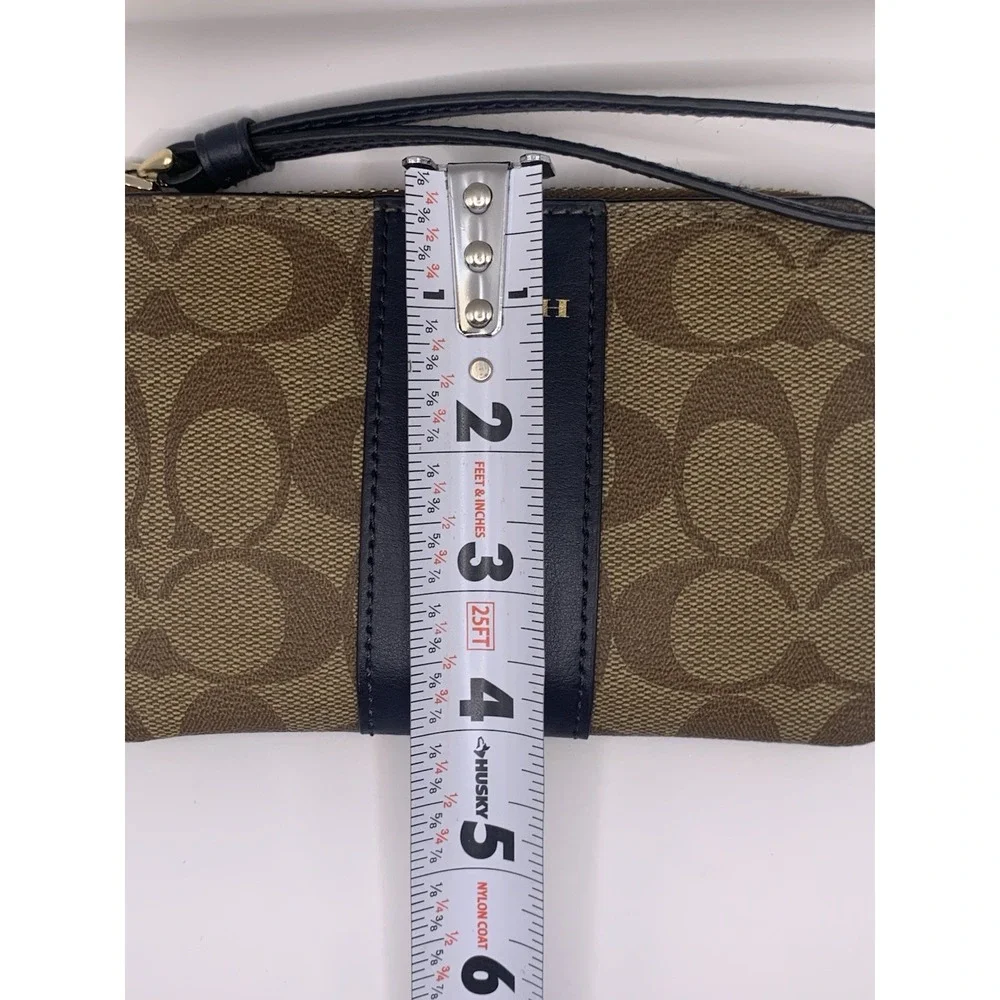 Women's Coach‎ Corner Zip Wristlet In Signature Canvas Khaki Navy